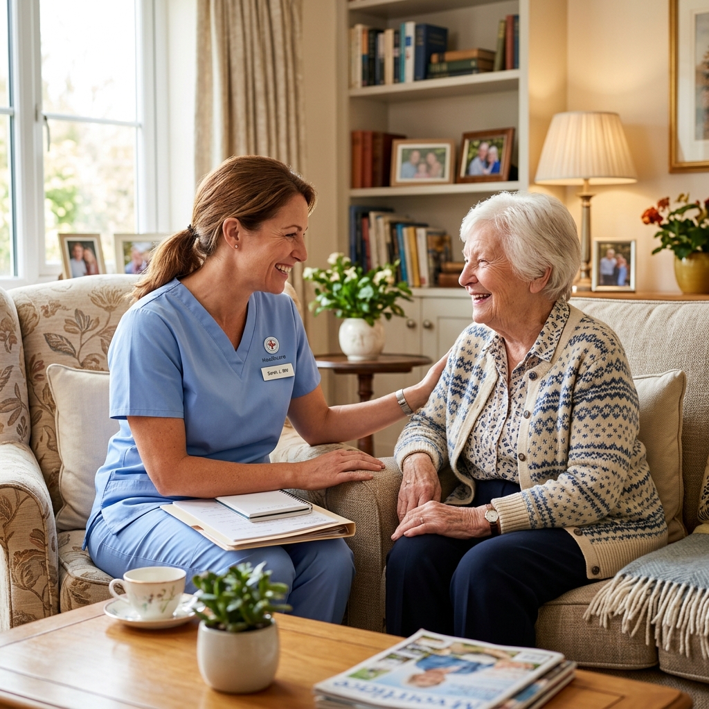Home health nurse caring for patient at home