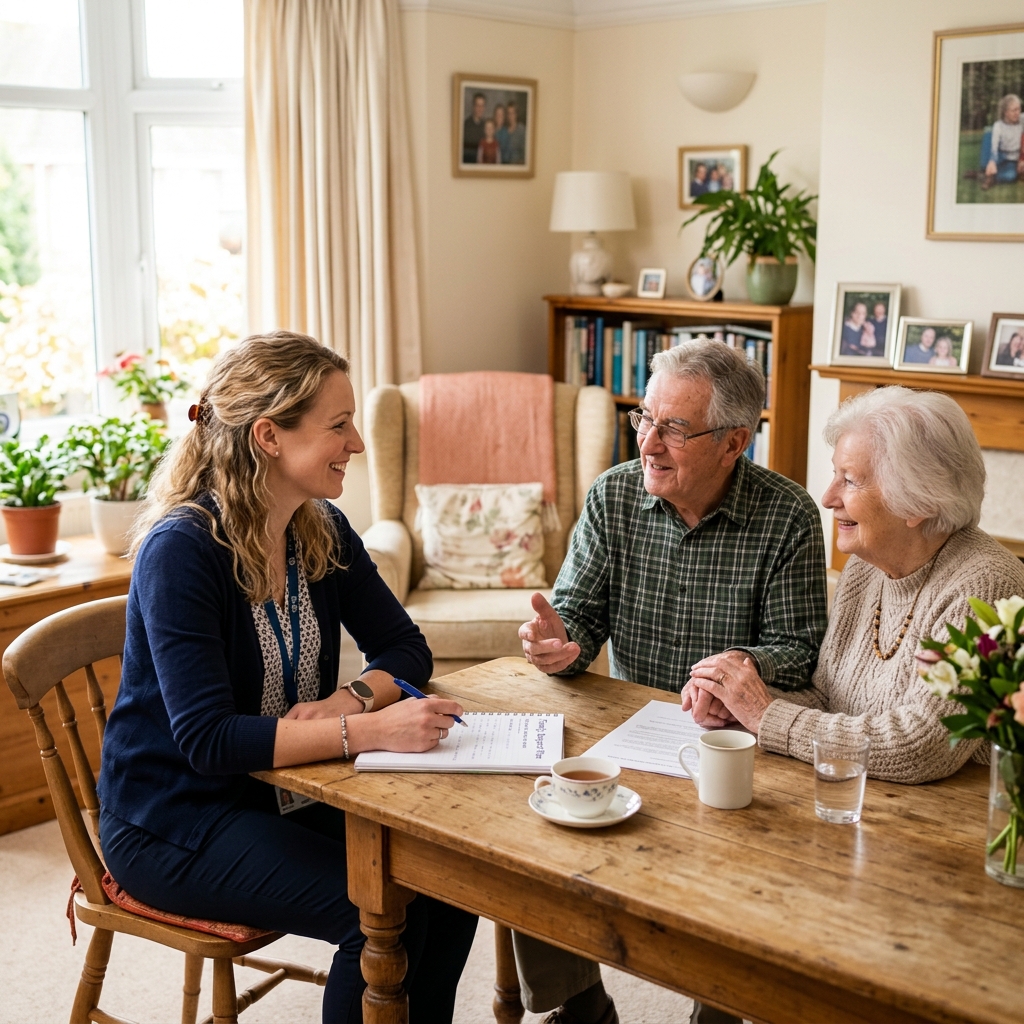 Social worker meeting with elderly patient